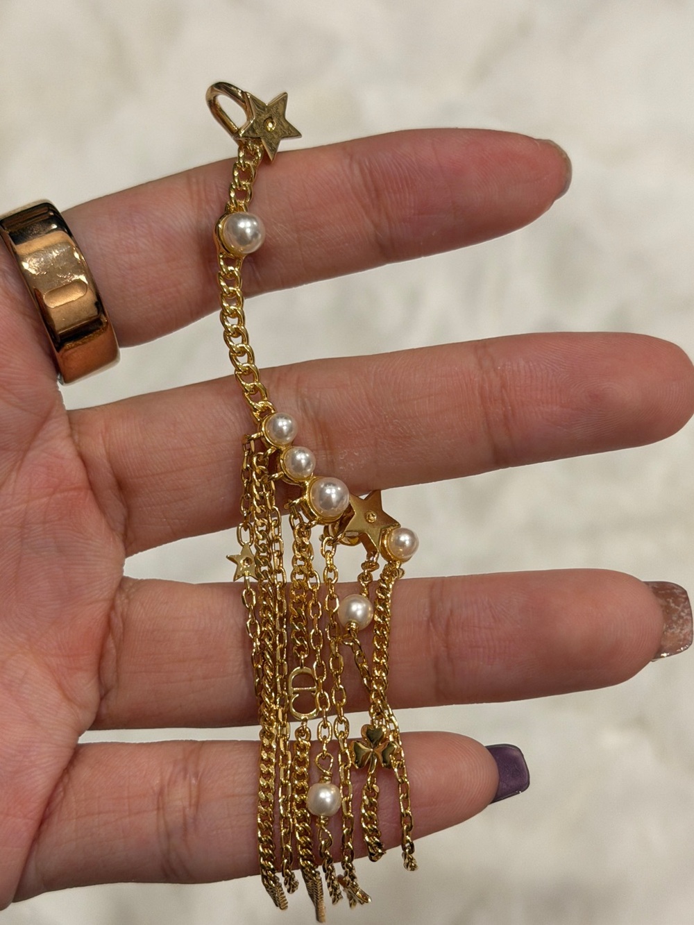 Dior Gold Star & Pearl Fringe Chain Earing - Picture 5 of 5